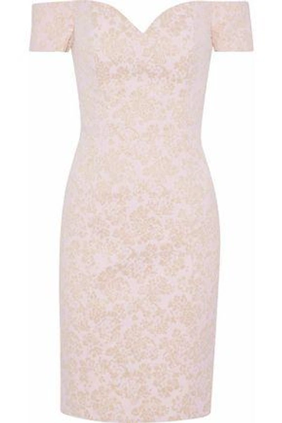 Shop Badgley Mischka Woman Off-the-shoulder Metallic Jacquard Dress Pastel Pink