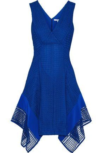 Shop Derek Lam 10 Crosby Woman Crepe De Chine-paneled Guipure Lace Dress Cobalt Blue