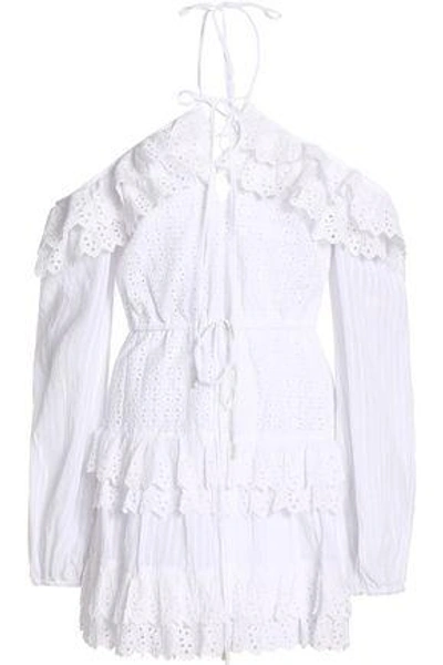 Shop Alice Mccall Woman Cold-shoulder Ruffled Broderie Anglaise Cotton Mini Dress White