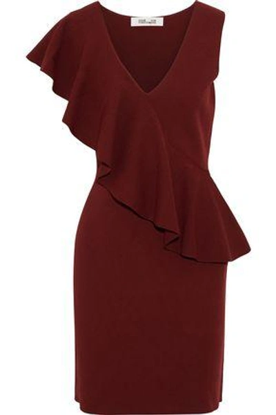 Shop Diane Von Furstenberg Woman Ruffled Stretch-knit Mini Dress Brick