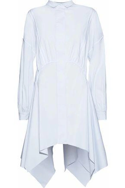 Shop Antonio Berardi Woman Asymmetric Satin-trimmed Stretch-cotton Poplin Mini Shirt Dress Sky Blue