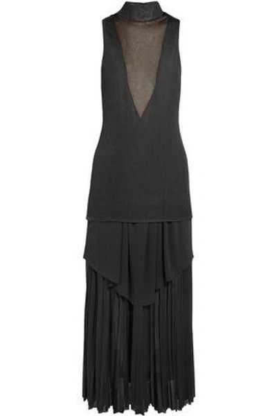 Shop Proenza Schouler Woman Layered Pleated Stretch-knit Maxi Dress Black