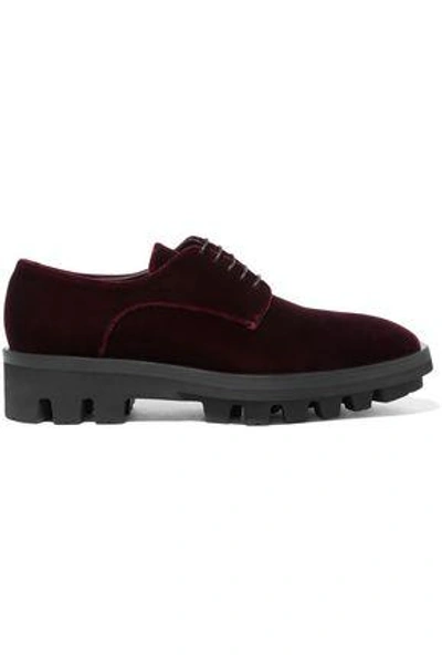 Shop Jil Sander Velvet Brogues In Burgundy