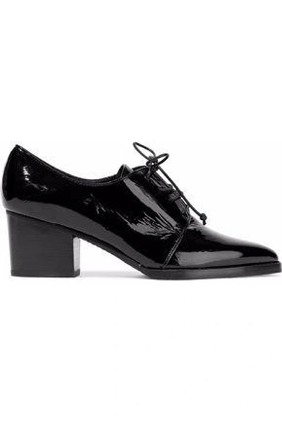 Shop Stuart Weitzman Crinkled Patent-leather Brogues In Black