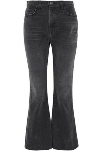 Shop Current Elliott The High Waist Faded High-rise Kick-flare Jeans In Charcoal