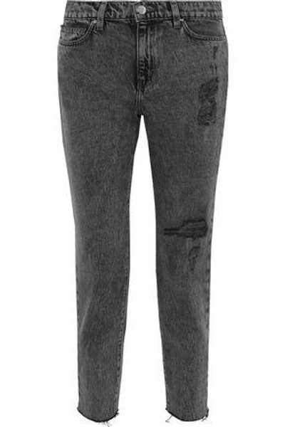 Shop Iro Woman Lana Cropped Distressed High-rise Skinny Jeans Dark Gray