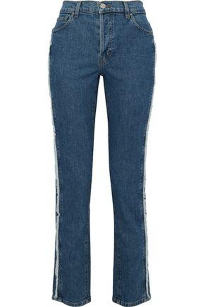 Shop Iro Woman Frayed High-rise Straight-leg Jeans Blue