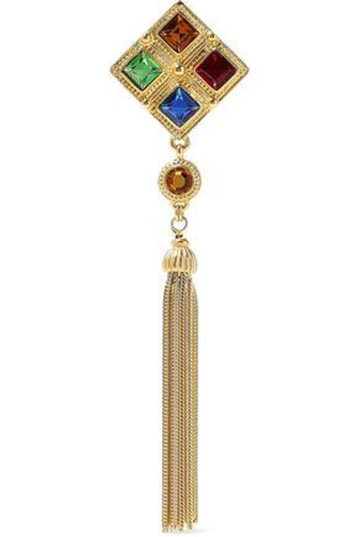 Shop Ben-amun Woman Gold-tone Crystal Tasseled Brooch Gold