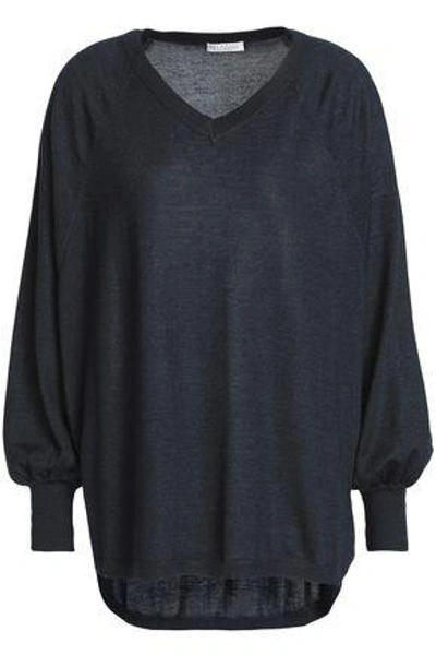 Shop Brunello Cucinelli Cashmere And Silk-blend Sweater In Midnight Blue