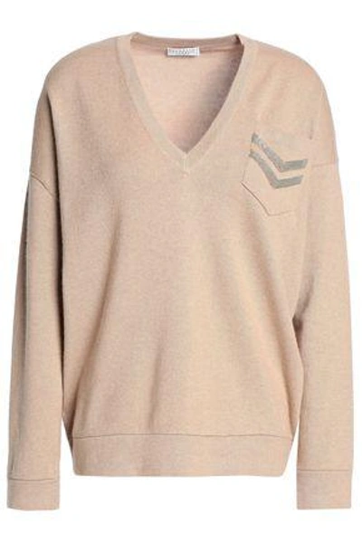 Shop Brunello Cucinelli Bead-embellished Cashmere Sweater In Sand