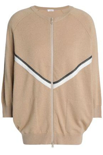 Shop Brunello Cucinelli Woman Bead-embellished Cashmere Cardigan Sand