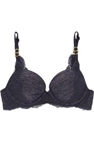 Shop Stella Mccartney Woman Stretch-mesh And Lace Underwired Contour Bra Anthracite