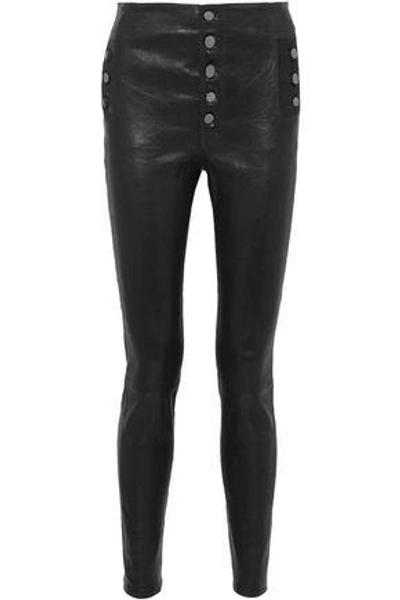 Shop J Brand Woman Natasha Button-detailed Leather Skinny Pants Black