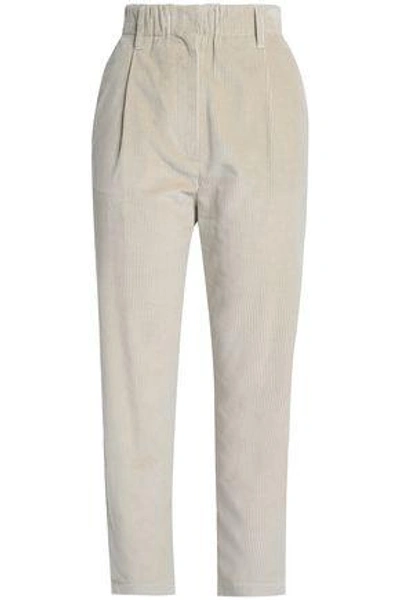 Shop Brunello Cucinelli Woman Cropped Cotton And Cashmere-blend Corduroy Straight-leg Pants Ecru