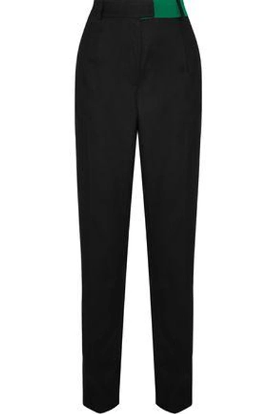 Shop Ronald Van Der Kemp Memphis Color-block Wool-flannel Straight-leg Pants In Black