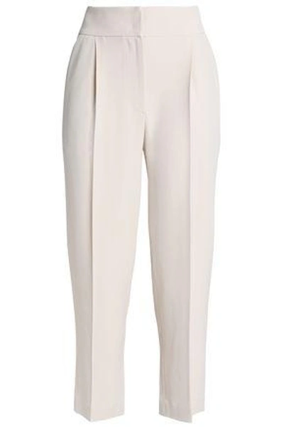 Shop Brunello Cucinelli Cropped Crepe Tapered Pants In Ecru