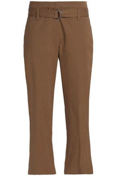 Shop Brunello Cucinelli Woman Cropped Cotton-twill Tapered Pants Light Brown