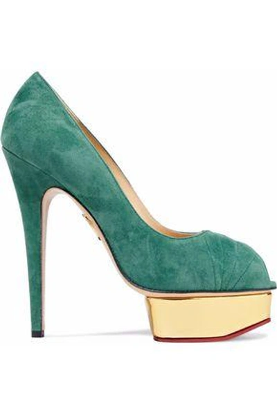 Shop Charlotte Olympia Woman Daryl Suede Platform Pumps Teal