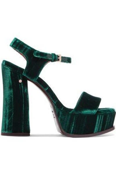 Shop Laurence Dacade Woman Perla Crushed-velvet Platform Sandals Emerald