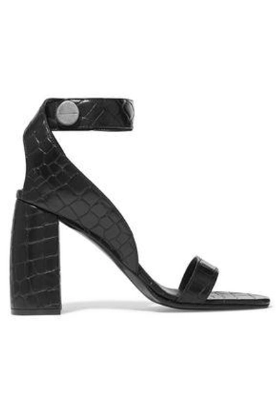 Shop Stella Mccartney Woman Croc-effect Faux Leather Sandals Black
