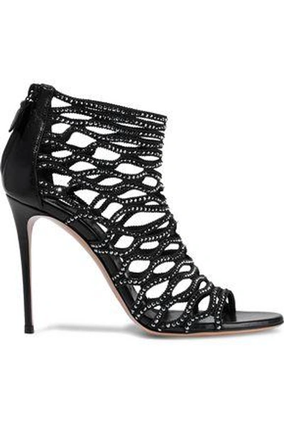 Shop Casadei Duse Crystal-embellished Woven And Leather Sandals In Black