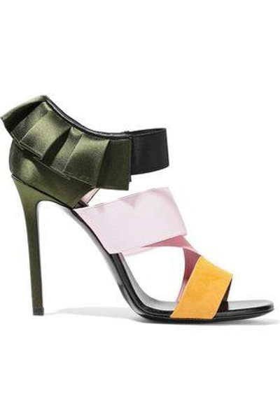 Shop Emilio Pucci Woman Pleated Satin, Suede And Woven Sandals Multicolor