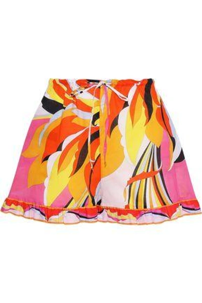 Shop Emilio Pucci Woman Ruffle-trimmed Printed Cotton Shorts Multicolor