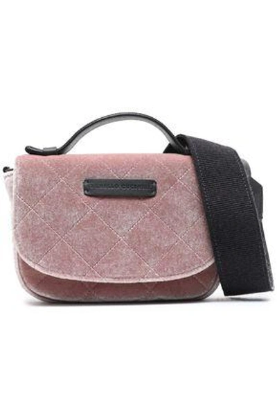 Shop Brunello Cucinelli Woman Leather-trimmed Quilted Velvet Shoulder Bag Baby Pink