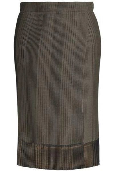 Shop Brunello Cucinelli Woman Wrap-effect Pleated Woven Skirt Army Green