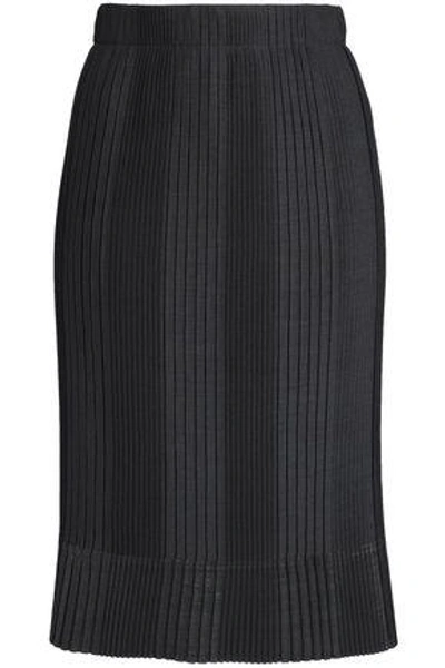 Shop Brunello Cucinelli Woman Pleated Stretch-knit Skirt Black