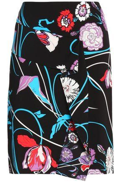 Shop Emilio Pucci Woman Wrap-effect Floral-print Crepe Skirt Black