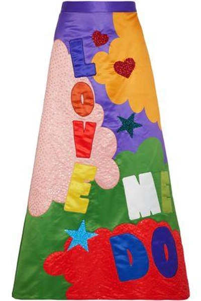 Shop Alice And Olivia Ursula Embellished Printed Satin Maxi Skirt In Multicolor