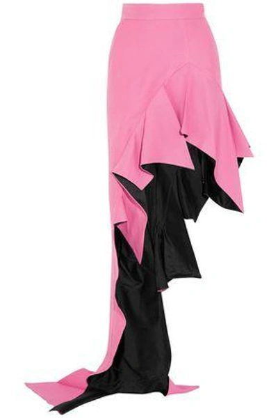 Shop Ronald Van Der Kemp Woman Asymmetric Ruffled Wool And Silk-blend Maxi Skirt Pink