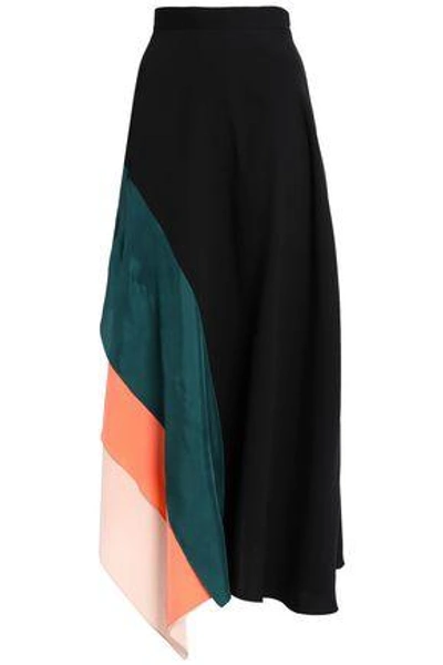 Shop Roksanda Woman Layered Color-block Silk Crepe De Chine Maxi Skirt Black