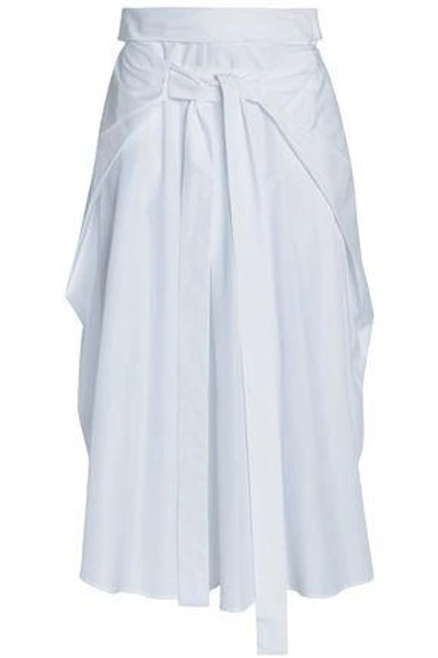 Shop Jil Sander Woman Tie-front Cotton-poplin Midi Skirt White
