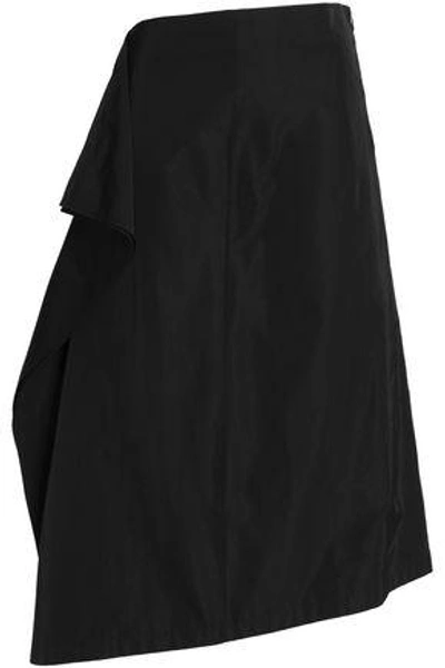 Shop Jil Sander Woman Asymmetric Draped Satin Midi Skirt Black