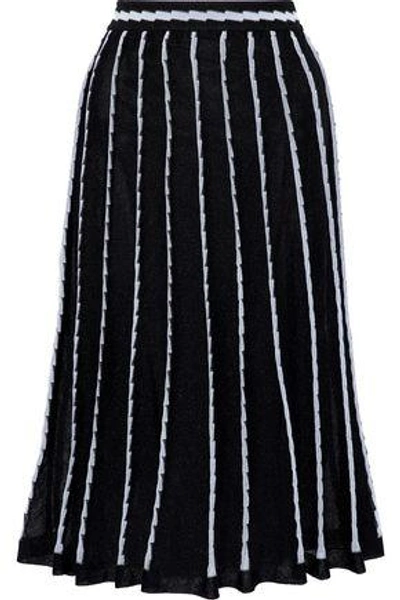 Shop M Missoni Pleated Striped Crochet-knit Cotton-blend Midi Skirt In Black