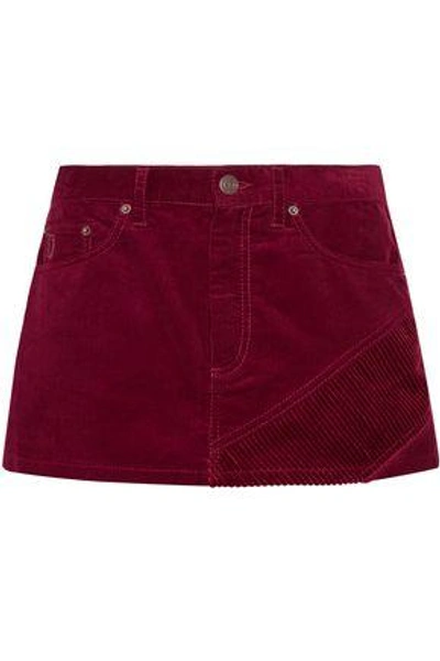 Shop Marc Jacobs Paneled Cotton-corduroy Mini Skirt In Burgundy