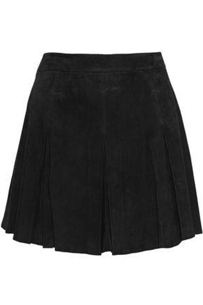 Shop Alice And Olivia Lee Pleated Suede Mini Skirt In Black