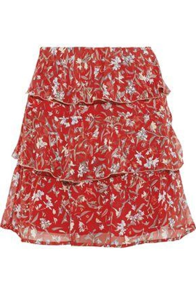 Shop Iro Woman Brooks Tiered Floral-print Chiffon Mini Skirt Red