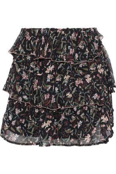 Shop Iro Woman Brooks Tiered Floral-print Chiffon Mini Skirt Black