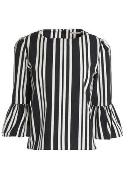 Shop Alice And Olivia Woman Bernice Striped Cotton-poplin Top Black