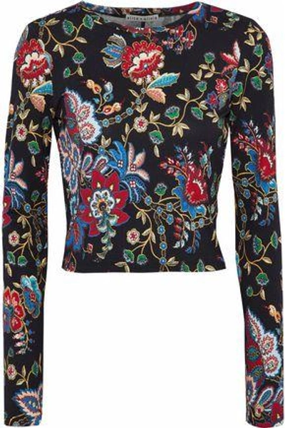 Shop Alice And Olivia Woman Delaina Cropped Floral-print Stretch-jersey Top Black