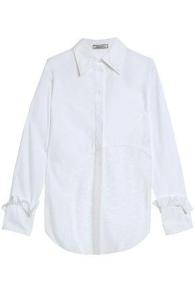 Shop Nina Ricci Woman Chantilly Lace-paneled Cotton-poplin Shirt White