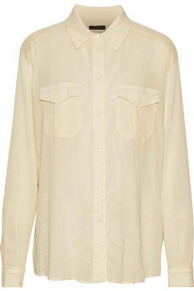 Shop Belstaff Cotton And Silk-blend Seersucker Shirt In Ecru