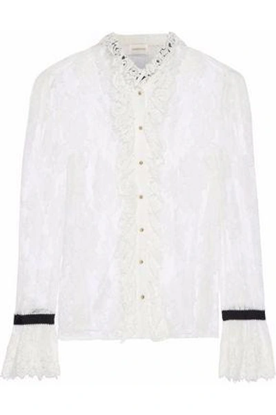 Shop Zimmermann Woman Grosgrain-trimmed Ruffled Corded Lace Blouse Ivory