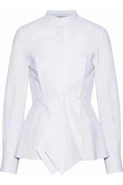 Shop Antonio Berardi Woman Draped Cotton-blend Poplin Peplum Shirt White