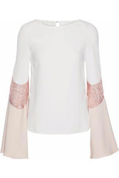 Shop Antonio Berardi Woman Metallic Cloqué-paneled Color-block Cady Blouse White