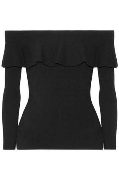 Shop Michael Kors Collection Woman Off-the-shoulder Ruffled Stretch-knit Top Black