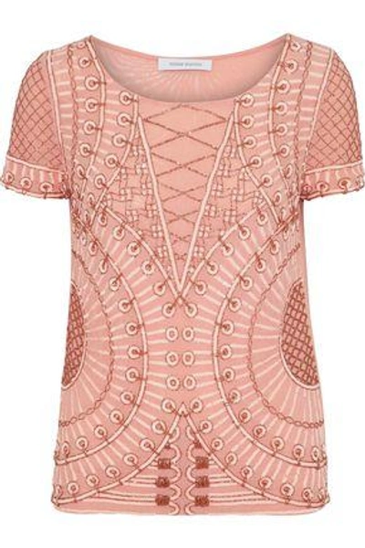 Shop Pierre Balmain Embellished Tulle Top In Antique Rose